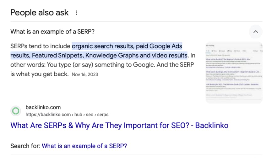 what is a serp feature - example